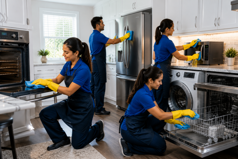 Kitchen cleaning service in Kingston cleaning a refrigerator