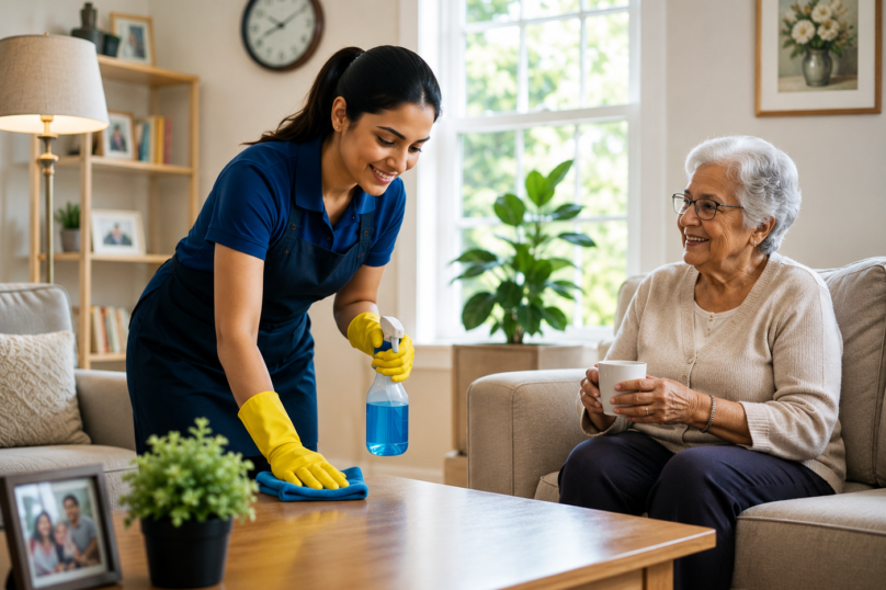 Professional house cleaning service in Kingston cleaning a modern living room