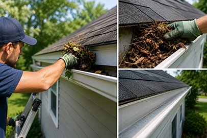 Gutter cleaning service in Kingston removing debris from roof gutters